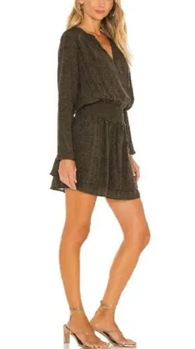 Rails Jasmine Olive Speckled V-neck Long Sleeve Smocked Waist Mini Dress Size L