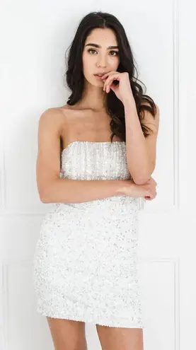 Retrofête NWT Retrofete CASSANDRA SEQUIN FRINGE White DRESS