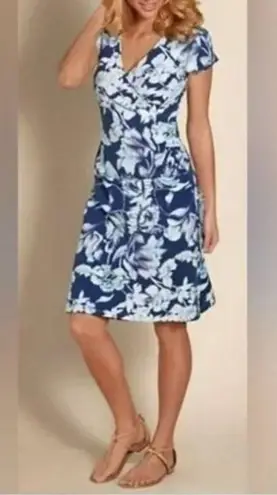 Soft Surroundings Shapely Anywhere Blue Floral Faux Wrap Dress Size Large