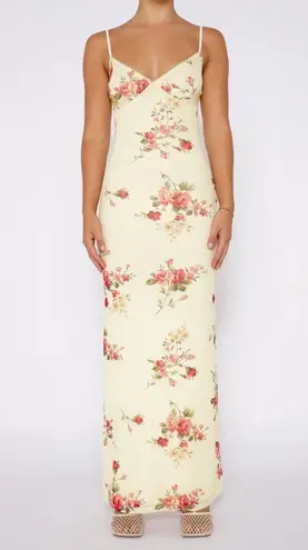 Women's Yellow Floral Sleeveless Cami Camisole Maxi Bodycon Slip Tank Dress Sz S