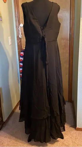 NWOT Black long formal dress sequin accented neckline with optional jacket 14