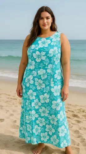 Coldwater Creek Floral Silk Linen Dress Blue Size 14P Boho