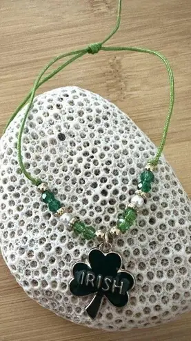 St Patricks Day Shamrock Knotted String Beaded Bracelet Anklet Irish New… Green