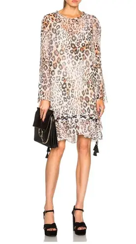 Chloé Chloe Leopard Gauze Dress Silk Tassels Animal Print