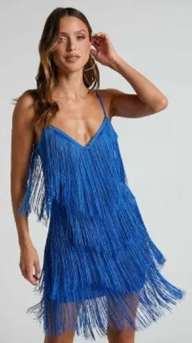 Showpo Royal Blue Fringe Mini Dress V