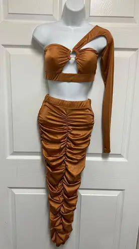 Meek Kash Queen- Rust One Arm Cropped Ruched Skirt Set