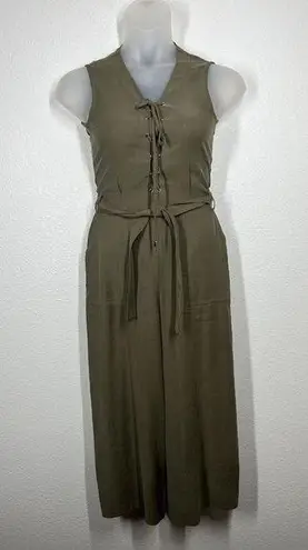 Karen Millen Utility Jumpsuit Size 4 Olive Green Lace Up Crop Wide Leg