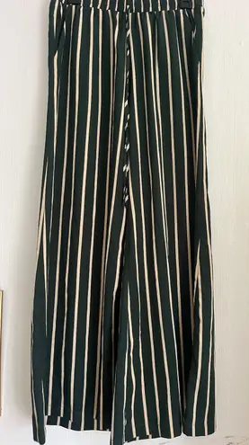 Anna Grace Striped Wide Leg Palazzo Pants, Green & Cream Vertical Stripes, Flowy