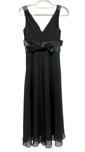 Evan Picone Chiffon Maxi Dress Ribbon Wrapped & Draped Waist Black Size 6