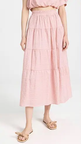 En Saison Riley Stripe Midi Skirt Pink