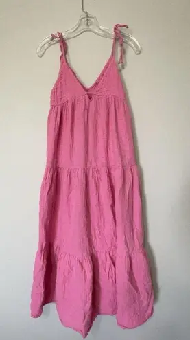 ZARA Cotton Candy Pink Tiered Maxi Dress Size XS Oversized Ties at Shoulder