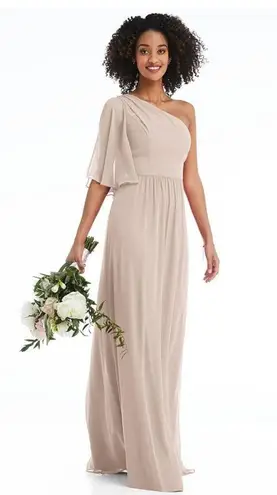 After Six • NWT One-Shoulder Bell Sleeve Chiffon Maxi Dress Toasted Sugar Pink