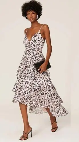 Hutch Elsa Pink Black Animal Print Ruffle High-Low Wrap Dress Size Small