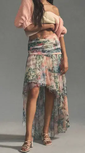 Anthropologie Hi-Low Floral Tulle Maxi Skirt, Size 8