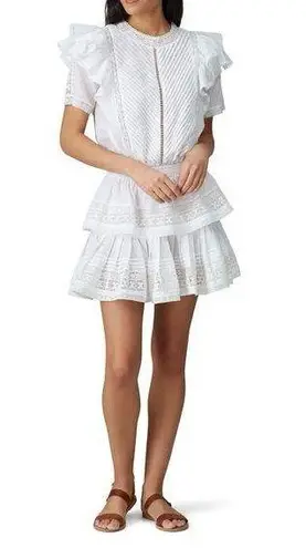 Maia Bergman Mery Dress White Eyelet Lace Mini Flutter Ruffle Layers Medium