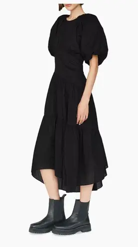 frame denim Frame Gathered Seam Puff-Sleeve Midi-Dress