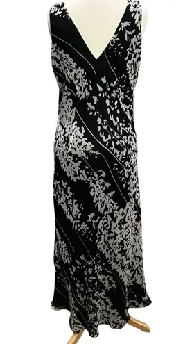 ICE Vtg Y2K Silk Maxi Dress 12 Black White Chiffon Floral Romantic Whimsygoth