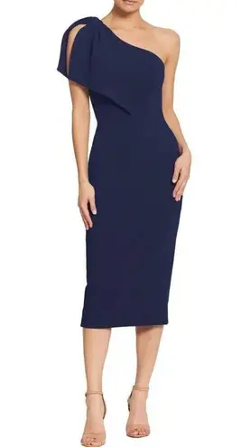 Dress the Population  Tiffany One-Shoulder Midi Dress in Midnight Size Large