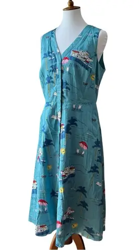 BODEN Dress 12 100% Cotton Resort Boho Beach RARE Riviera Mediterranean Seaside Blue