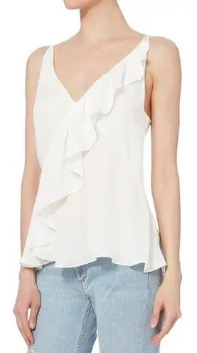 Intermix Tess Ruffled Sleeveless Top Size P Ivory Silk Tank XS