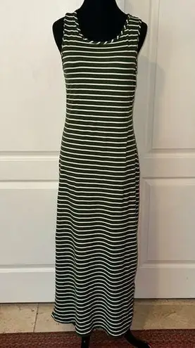 Discreet OLIVE GREEN PARALLEL STRIPE MAXI TANK DRESS