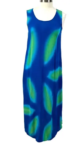 Pineapple Passion Womens M Maxi Dress Gauzy Abstract Beachy Summer Tropical Blue Size M