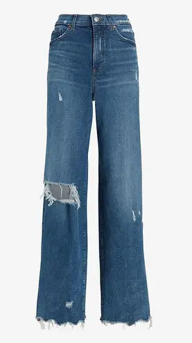 EXPRESS Super High Waisted Ripped Raw Hem 90s Wide Leg Jeans.