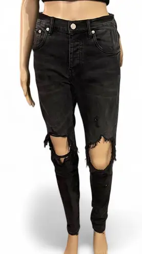 Purple Label NWT! Purple Brand DROPPED FIT MID RISE SLIM LEG Size 29 Black Distressed Skinny