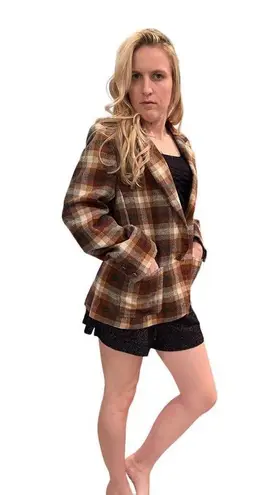 American Vintage Vintage Plaid Wool Blend Blazer Ladies Size MED Brown Earth Tones MED