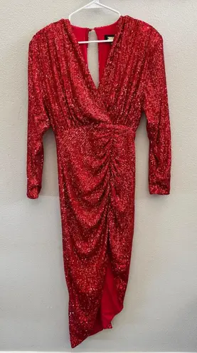 NWOT Alexia Admor Silena Surplice Midi Dress Red Sequin V