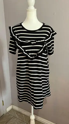 ZARA Stripe Ruffle Bib Ribbed Mini Dress