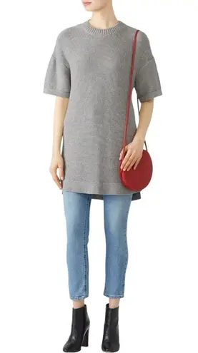 Elk Grey Marle Reis Sweater Tunic Length Knit size XS/S Cotton Wool Crew Neck Gray