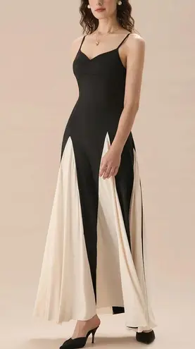 Rihoas Women's Black Contrasting Pleated Slip Maxi Dress Size XL