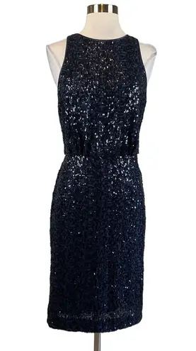 Eliza J Sequined Sleeveless Midi Sheath Cocktail Dress Blue Size 8 Round Neck