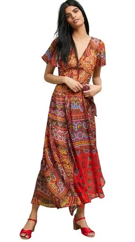 Akemi + Kin Anthropologie Murol Wrapped Boho Maxi Dress size 12