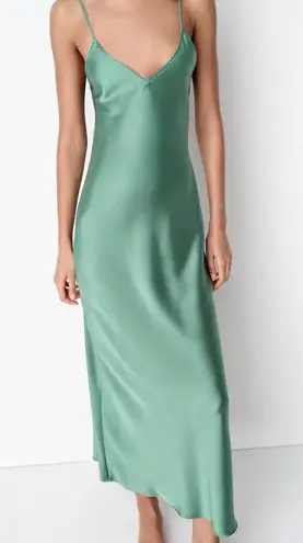 ZARA Dress emerald green Slip Midi Satin Effect Maxi Wedding Party