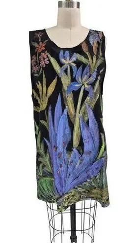 Glory Fibers original designs 100% silk hand painted dress black Iris Garden M Size M