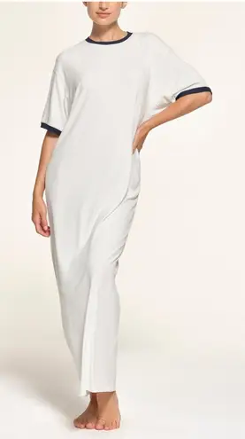 SKIMS NEW Soft Lounge Ringer Short Sleeve Maxi Dress Stretch Ribbed White XS