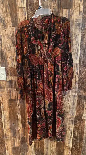 ZARA paisley dress midi v neck XXL 44 length x 17 inch