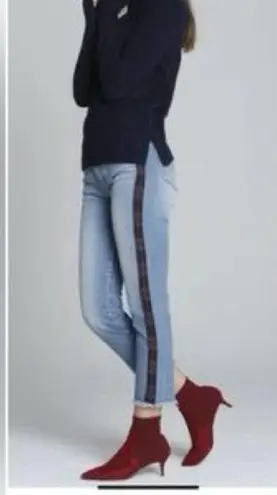 Driftwood Colette Plaid Trim Straight Crop Frayed Hem Jeans Size 24