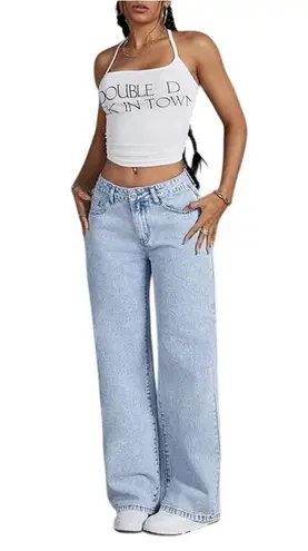 NWOT ~ Light Blue Embroidered Boyfriend Y2K Denim Jeans ~ Women's Size SMALL