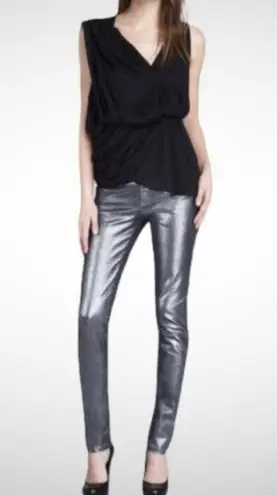 Alice + Olivia  silver metallic coated jeans size 6