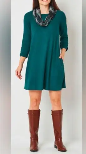 ALYX Size XL ALine Green Super Soft Sweater Dresss 3/4 Ruched Sleeves Ve…