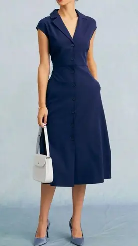 Rihoas New Navy Blue Button Up Midi Dress Size Small