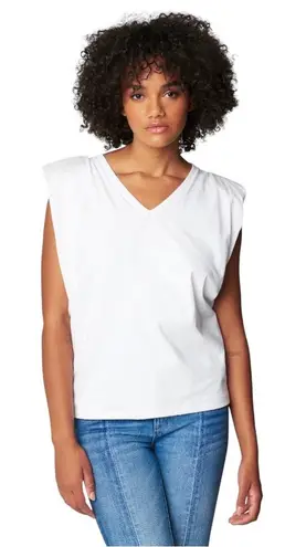 BLANKNYC Shirt Women Medium White Cotton Might Be Right Shoulder Pad Tee NWT