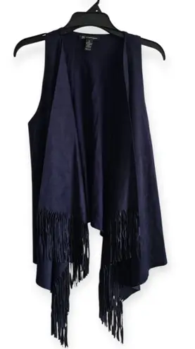 Stylish navy blue vest with fringe detailing. Perfect for layering. Size M Size M