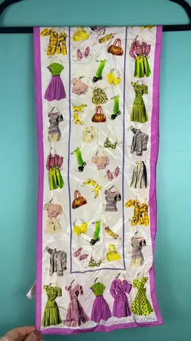Adrienne Vittadini Vintage Silk Scarf Paper Doll Fashion Print Purple Trim Long