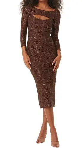 MISA Los Angeles NWT Lisette Sequin Midi Dress in Chocolate Shimmer Size M