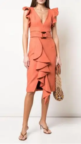 PatBO Belted Ruffle Asymmetrical Midi Dress PLEASE READ Orange Size 6