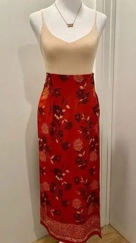 Sag Harbor VTG 90s Fairycore Red Floral Patterned Wrap Maxi Skirt - M